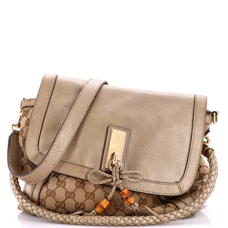 Bella Flap Shoulder Bag GG Canvas with Leather Medium made by Gucci
