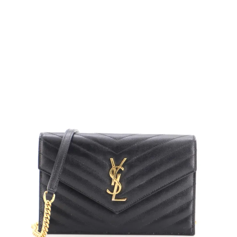 Classic Monogram Wallet on Chain Matelasse Chevron Leather Small made by Yves Saint Laurent