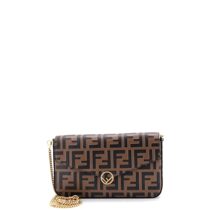 F is Fendi Envelope Clutch on Chain Zucca Embossed Leather made by Fendi