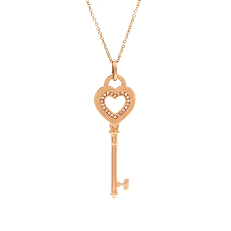 Heart Key Pendant Necklace 18K Rose Gold with Diamonds Medium made by Tiffany & Co.