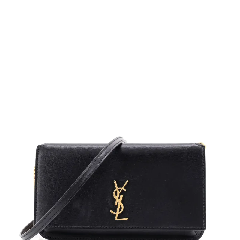 Classic Monogram Phone Holder Shoulder Bag Leather made by Yves Saint Laurent