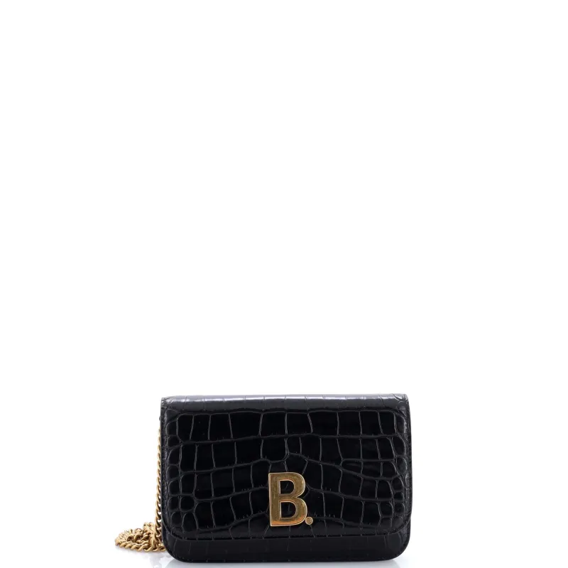 B Dot Wallet on Chain Crocodile Embossed Leather made by Balenciaga