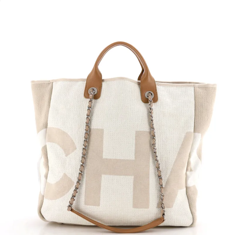 Deauville Logo Shopping Tote Printed Raffia Large made by Chanel