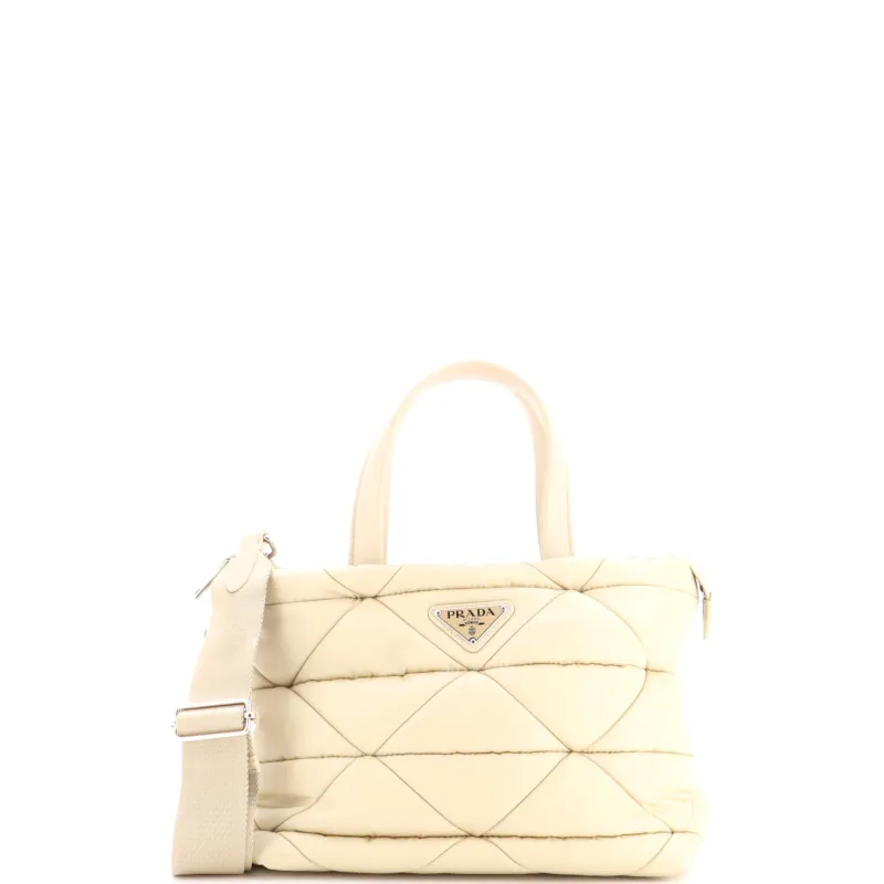 Padded Tote Bag Quilted Re-Nylon with Leather Mini made by Prada