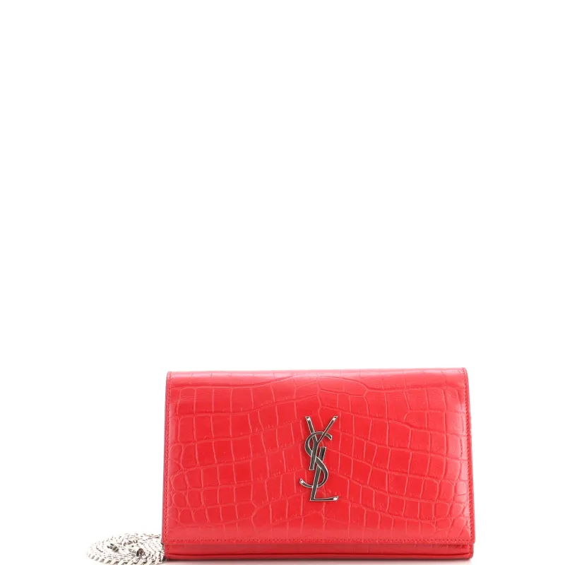 Classic Monogram Wallet on Chain Crocodile Embossed Leather Small made by Yves Saint Laurent