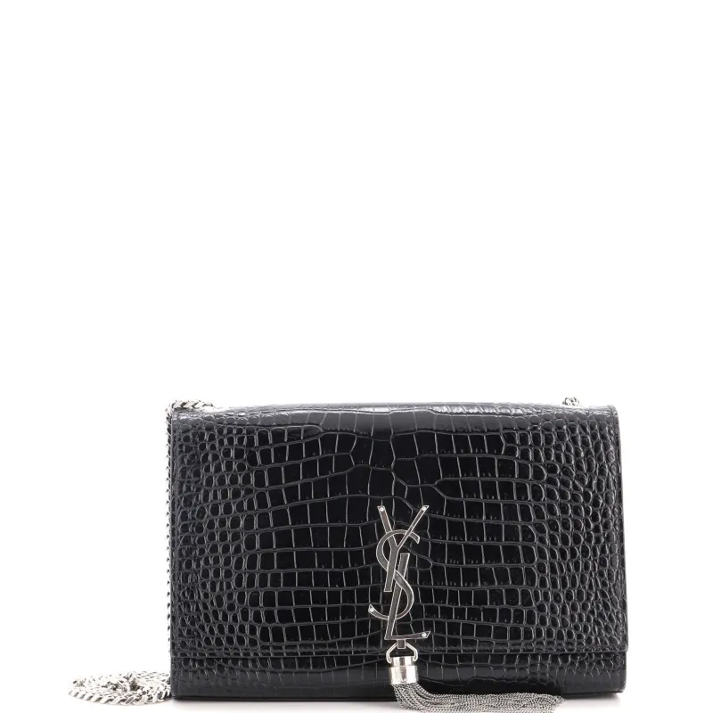 Classic Monogram Tassel Crossbody Bag Crocodile Embossed Leather Medium made by Yves Saint Laurent