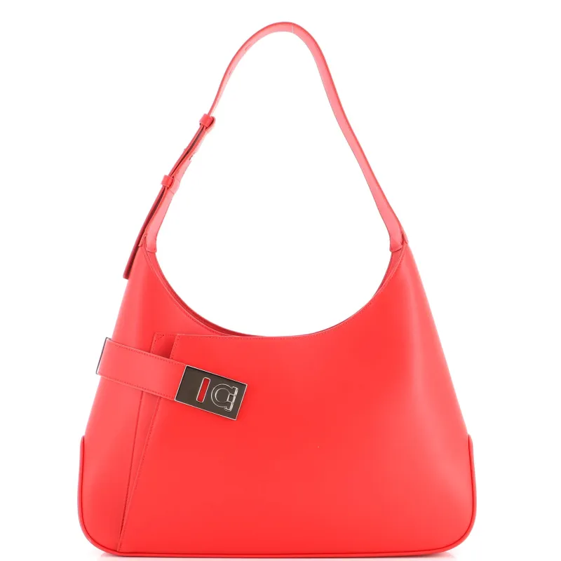 Gancini Buckle Asymmetric Shoulder Bag Leather Large made by Salvatore Ferragamo