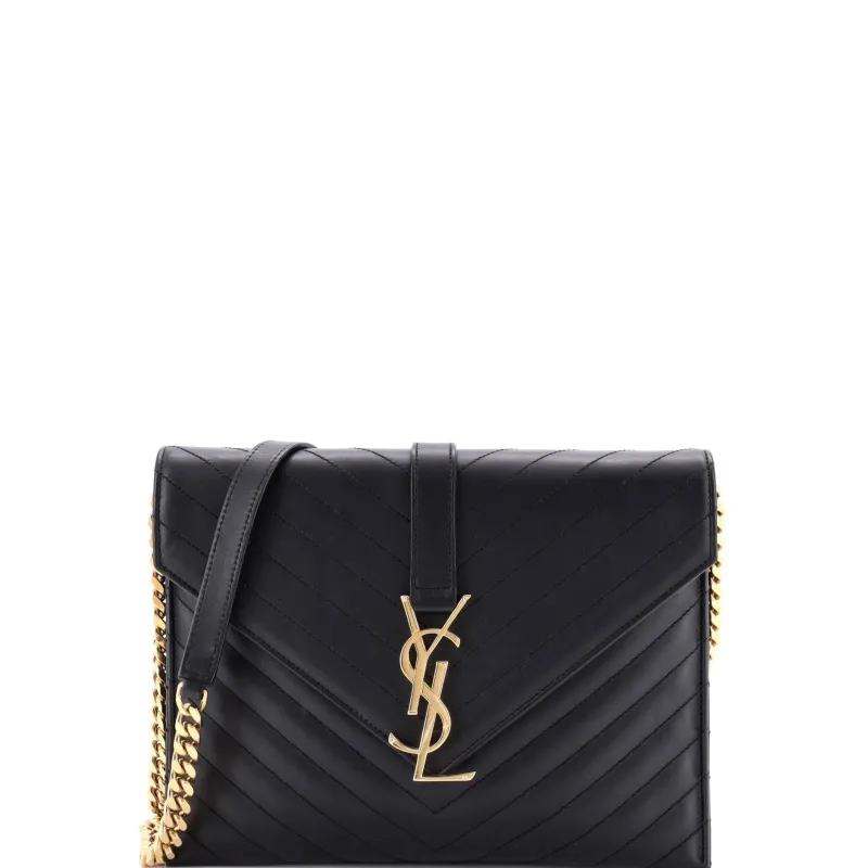 Classic Monogram Envelope Chain Bag Matelasse Chevron Leather Medium made by Yves Saint Laurent