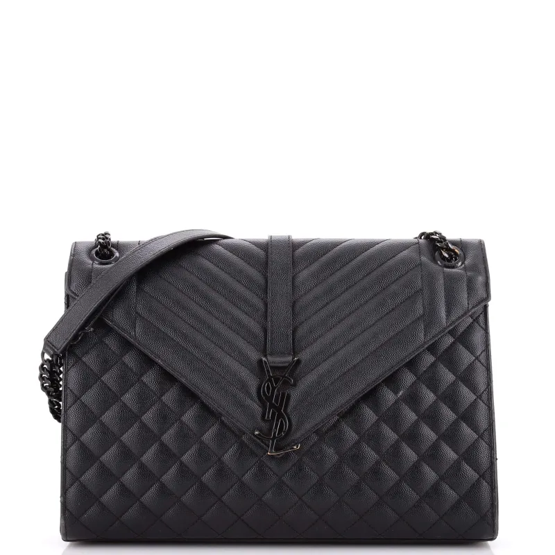 Classic Monogram Envelope Satchel Mixed Matelasse Leather Large made by Yves Saint Laurent