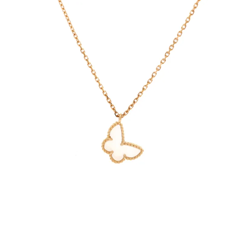 Sweet Alhambra Butterfly Pendant Necklace 18K Yellow Gold and Mother of Pearl made by Van Cleef & Arpels