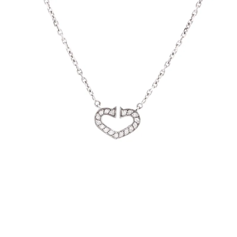 C Heart de Cartier Pendant Necklace 18K White Gold with Pave Diamonds made by Cartier