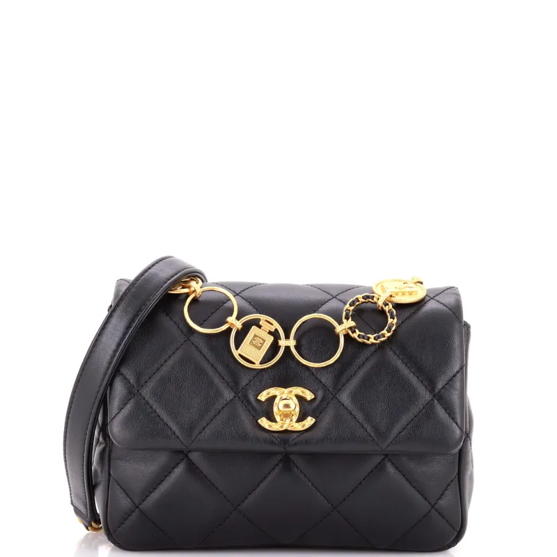 CC Charm Chain Strap Flap Shoulder Bag Quilted Lambskin Mini made by Chanel