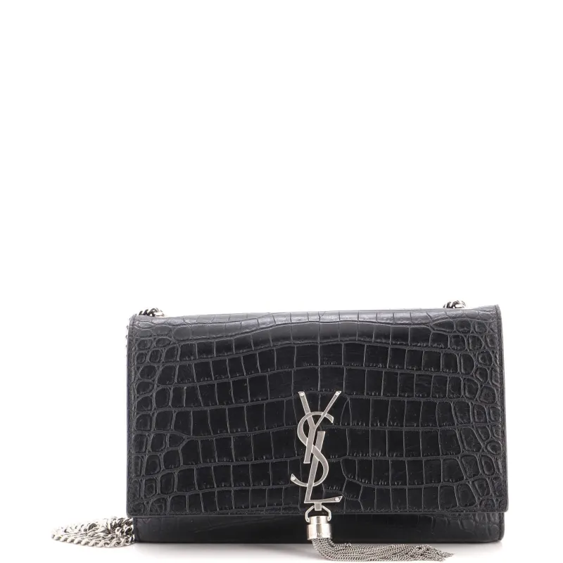 Classic Monogram Tassel Crossbody Bag Crocodile Embossed Leather Medium made by Yves Saint Laurent