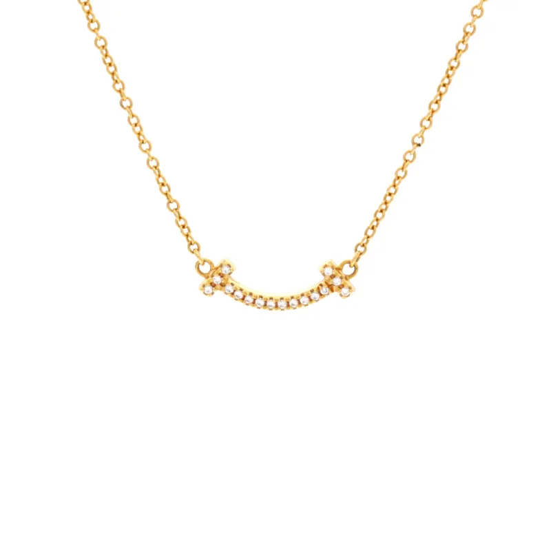 T Smile Pendant Necklace 18K Yellow Gold with Diamonds Mini made by Tiffany & Co.