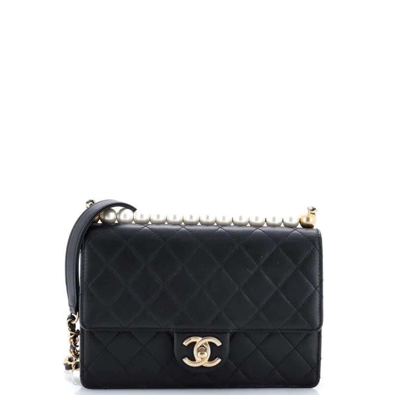 Chic Pearls Flap Bag Quilted Lambskin Small made by Chanel