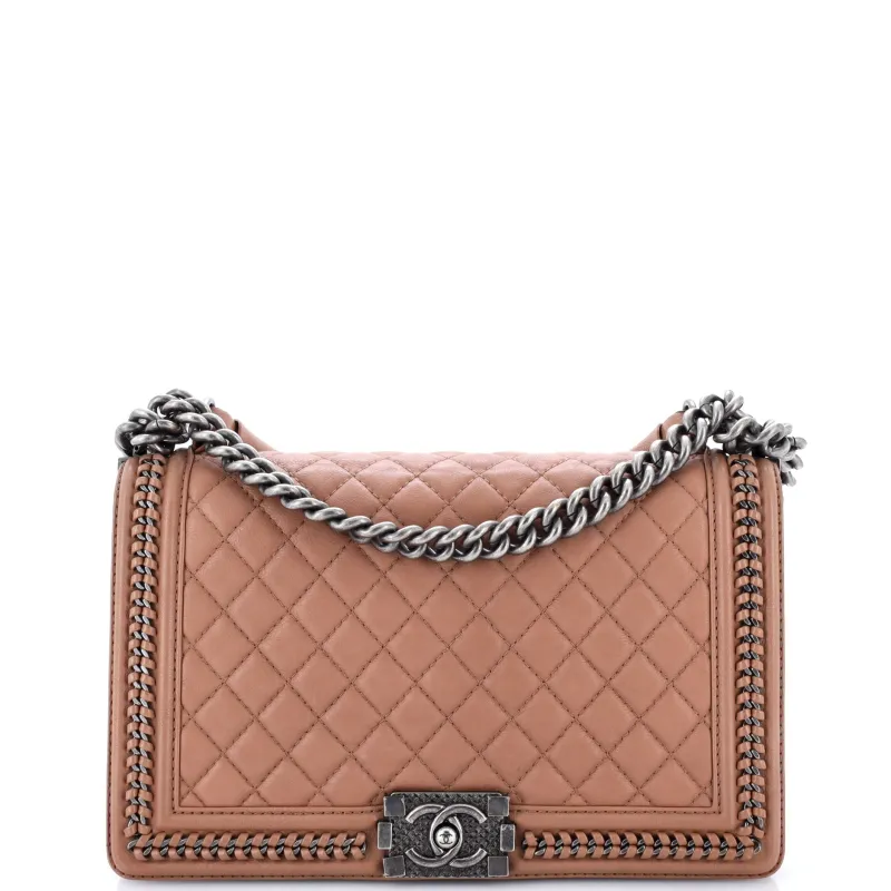 Chain Handle Boy Flap Bag Quilted Calfskin New Medium made by Chanel