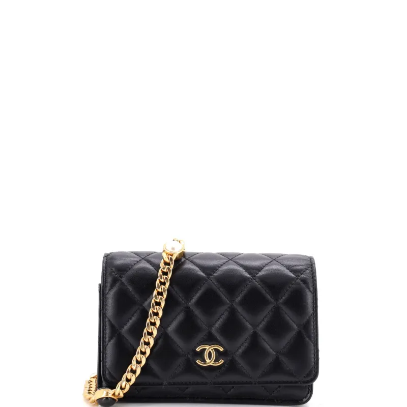 Resin Pearl Chain Flap Bag Quilted Lambskin Mini made by Chanel