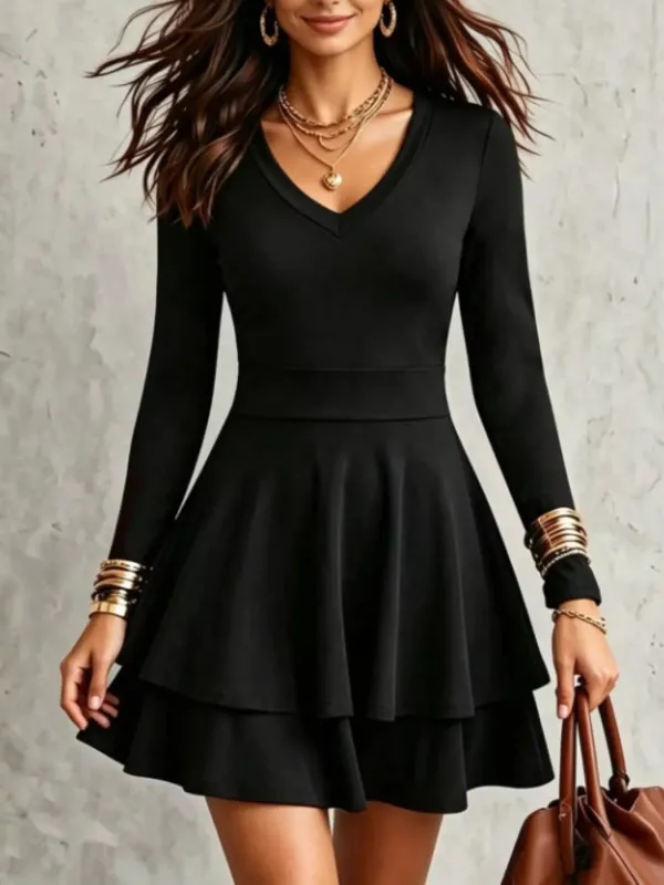 V-Neck Long Sleeve Layered Ruffle Mini Dress made by Zulily