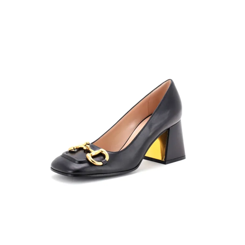 Women's Horsebit Mid-Heel Pumps Leather made by Gucci