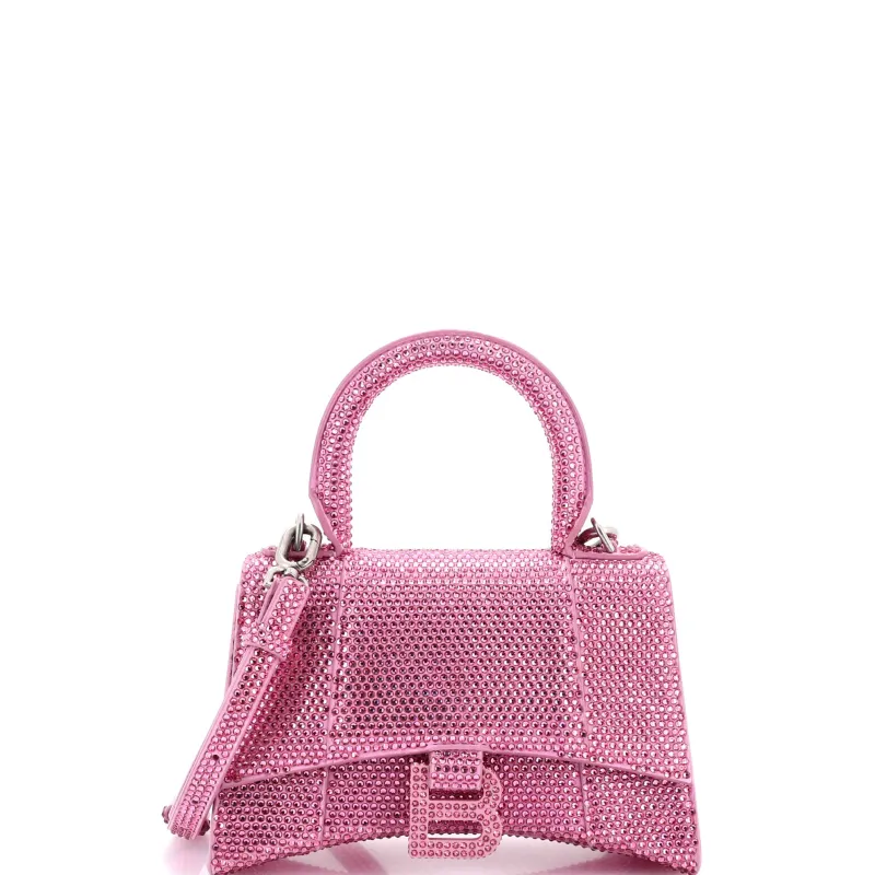 Hourglass Top Handle Bag Suede with Crystals XS made by Balenciaga