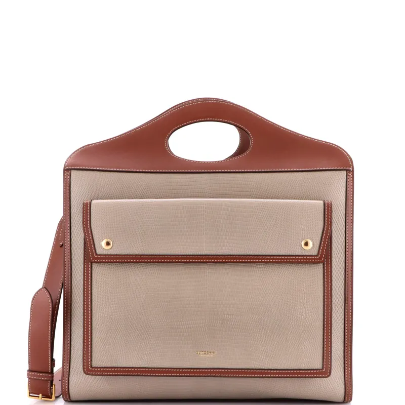 Pocket Tote Lizard Embossed Leather Medium made by Burberry