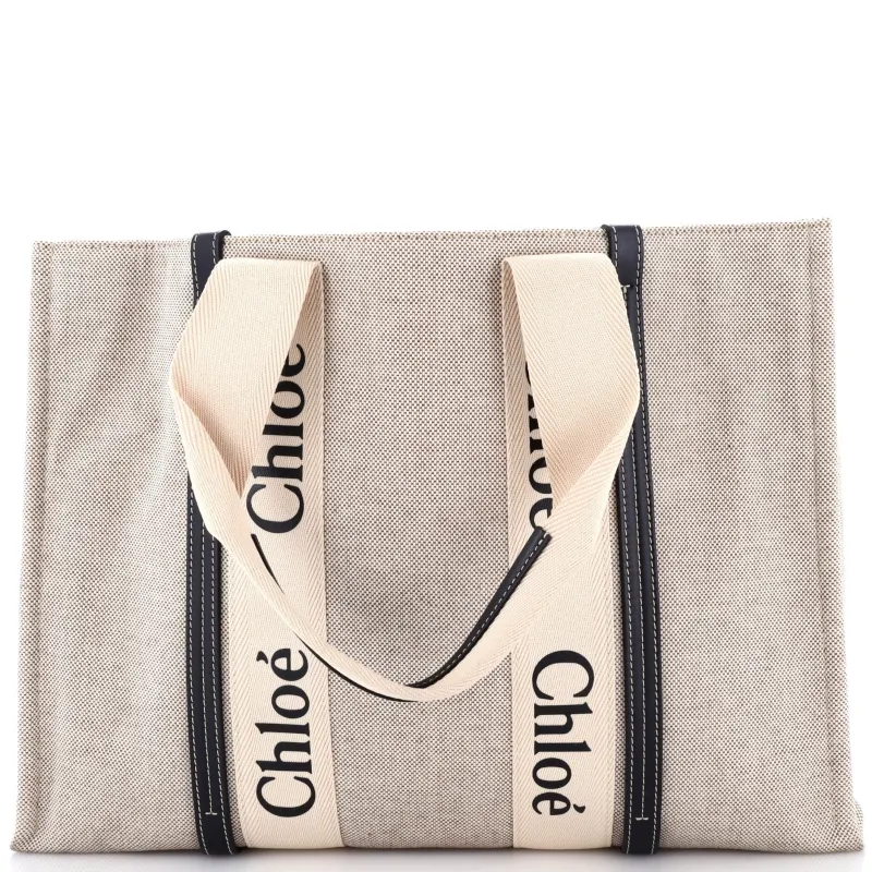 Woody Tote Canvas with Leather Large made by Chloe