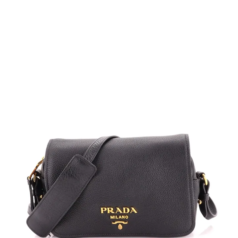 Flap Zip Crossbody Bag Vitello Phenix Small made by Prada
