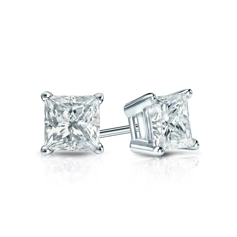 Auriya Plat Gold Lab Grown 0.62 carat TDW Princess Diamond Stud Earrings 4-Prong Basket Push-back sold by Zulily