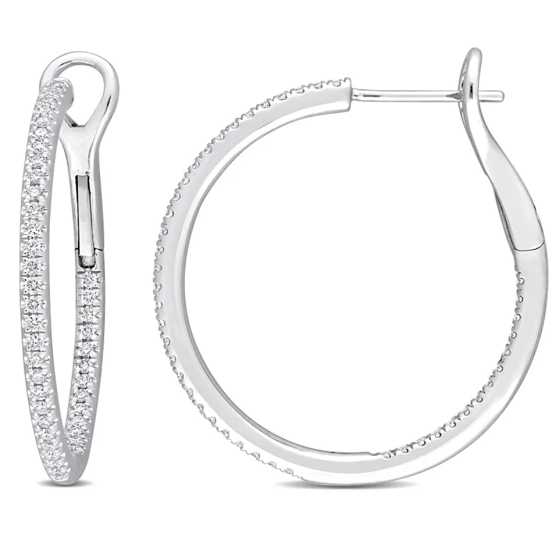 Miadora 1/2ct TDW Diamond Inside Outside Hoop Earrings in 10k White Gold sold by Zulily