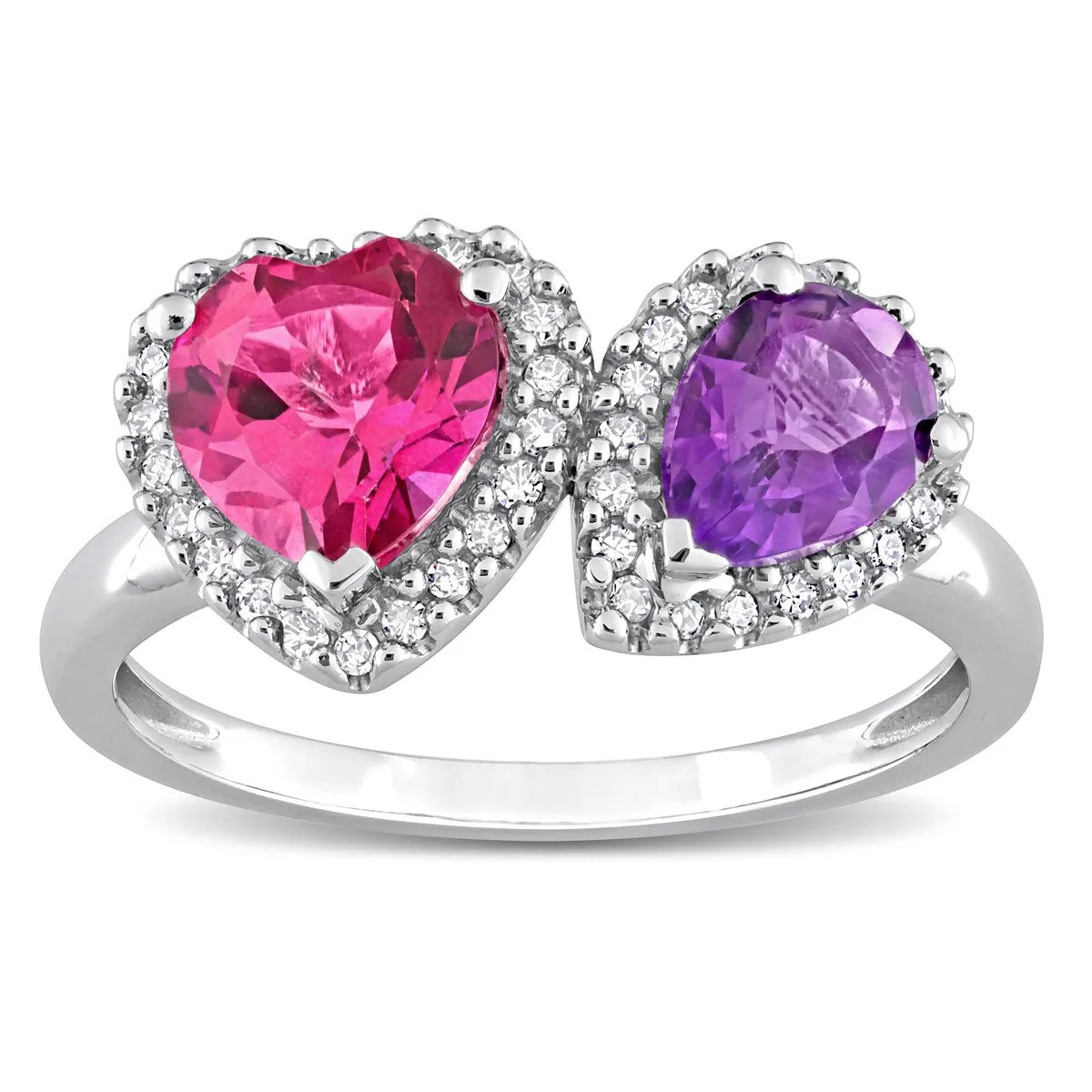 Miadora African-Amethyst Pink Topaz and 1/5ct TDW Diamond Heart-Pear Ring in 14kt White Gold sold by Zulily