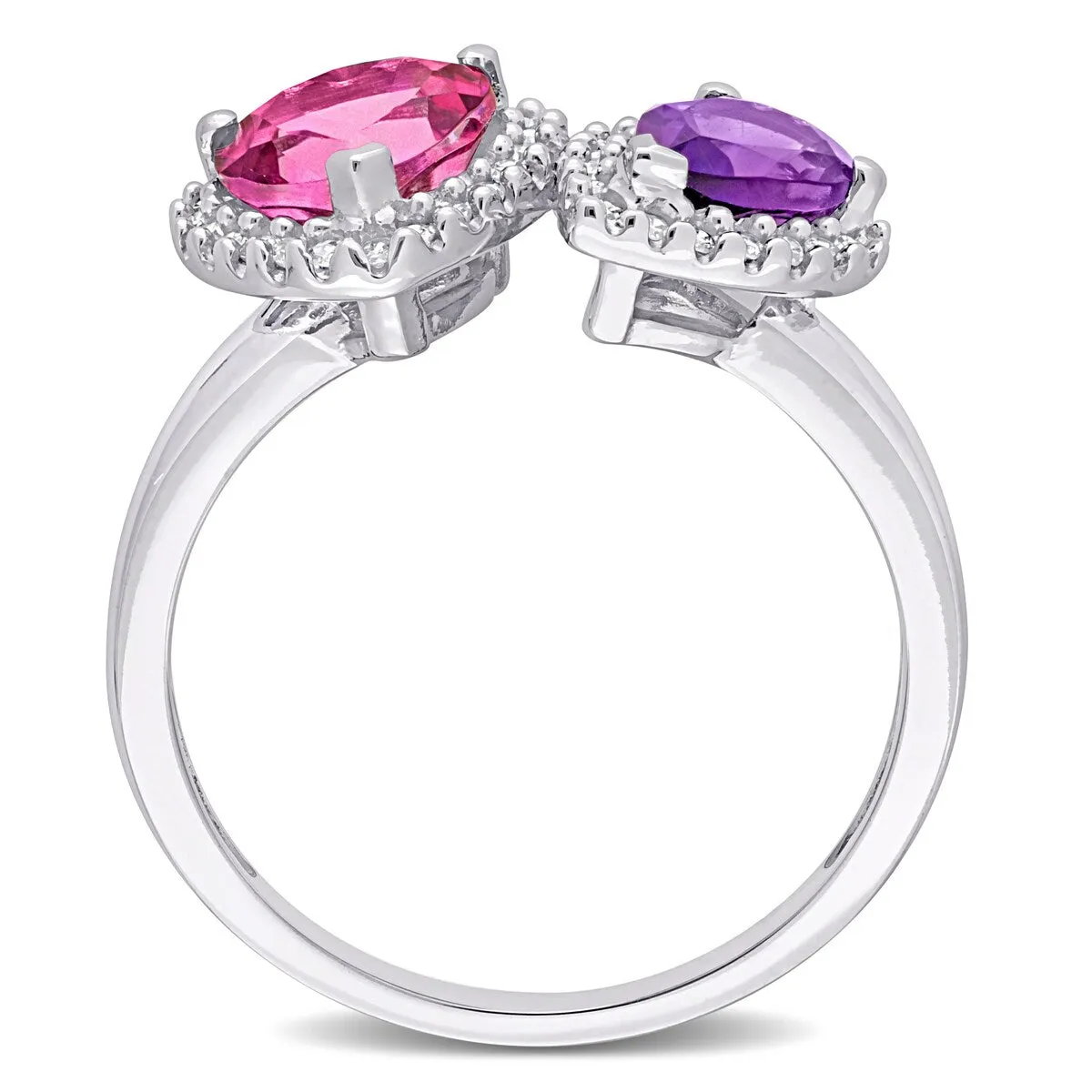 Miadora African-Amethyst Pink Topaz and 1/5ct TDW Diamond Heart-Pear Ring in 14kt White Gold sold by Zulily product image thumbnail 3