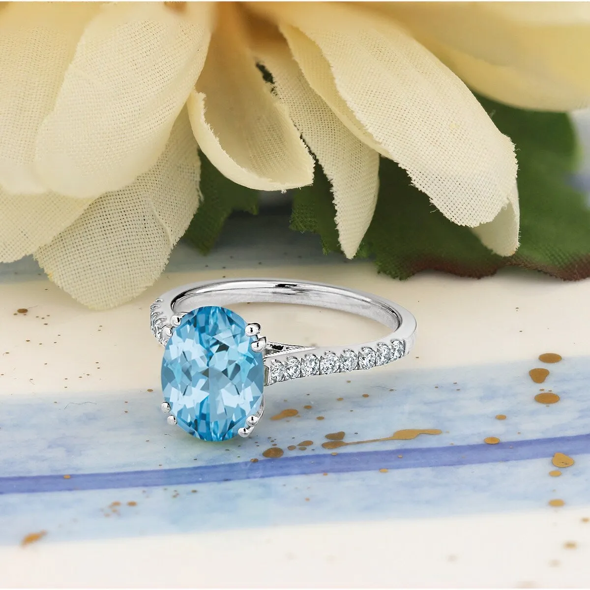Auriya 2 3/4ct Fancy Oval Sky Blue Topaz and Diamond Engagement Ring 1/4ctw 14k Gold sold by Zulily