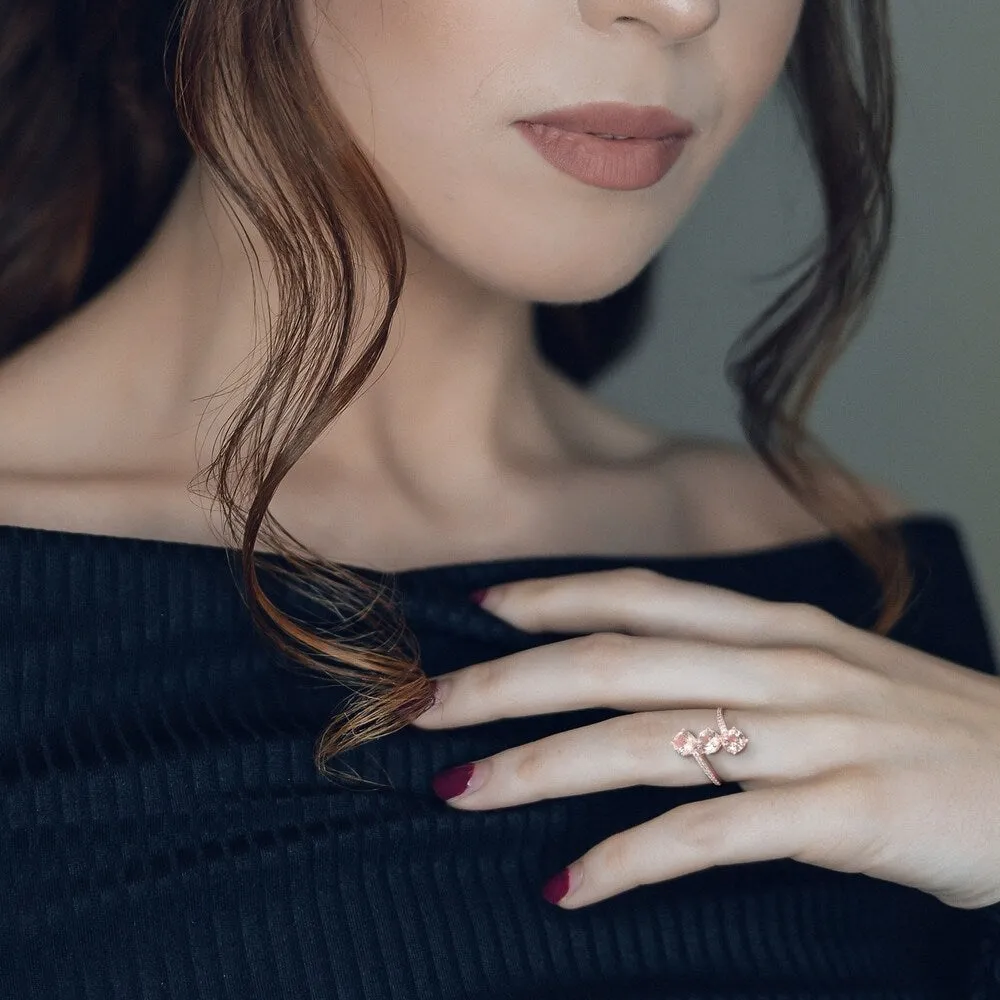 Miadora 14k Rose Gold Morganite and 1/7ct TDW Diamond 3-Stone Bypass Ring sold by Zulily product image thumbnail 4