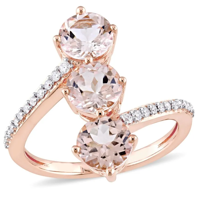 Miadora 14k Rose Gold Morganite and 1/7ct TDW Diamond 3-Stone Bypass Ring sold by Zulily