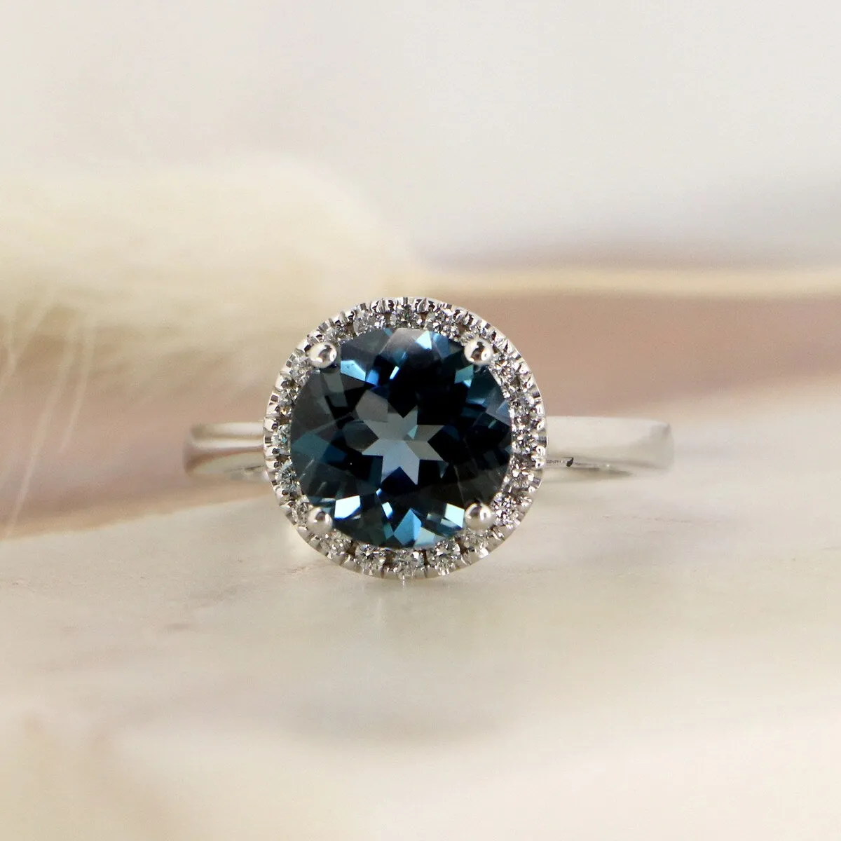Auriya 2 1/2ct Round London Blue Topaz and Halo Diamond Engagement Ring 1/4ctw 14k Gold sold by Zulily