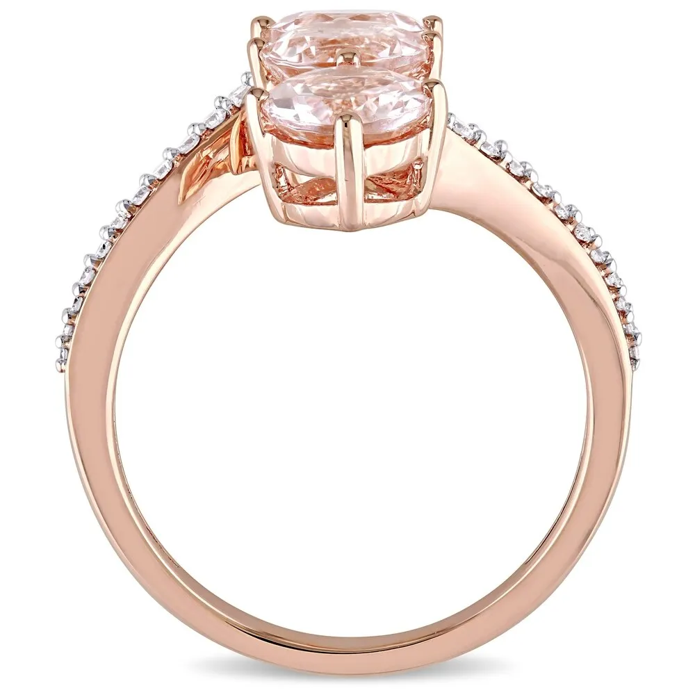 Miadora 14k Rose Gold Morganite and 1/7ct TDW Diamond 3-Stone Bypass Ring sold by Zulily product image thumbnail 3