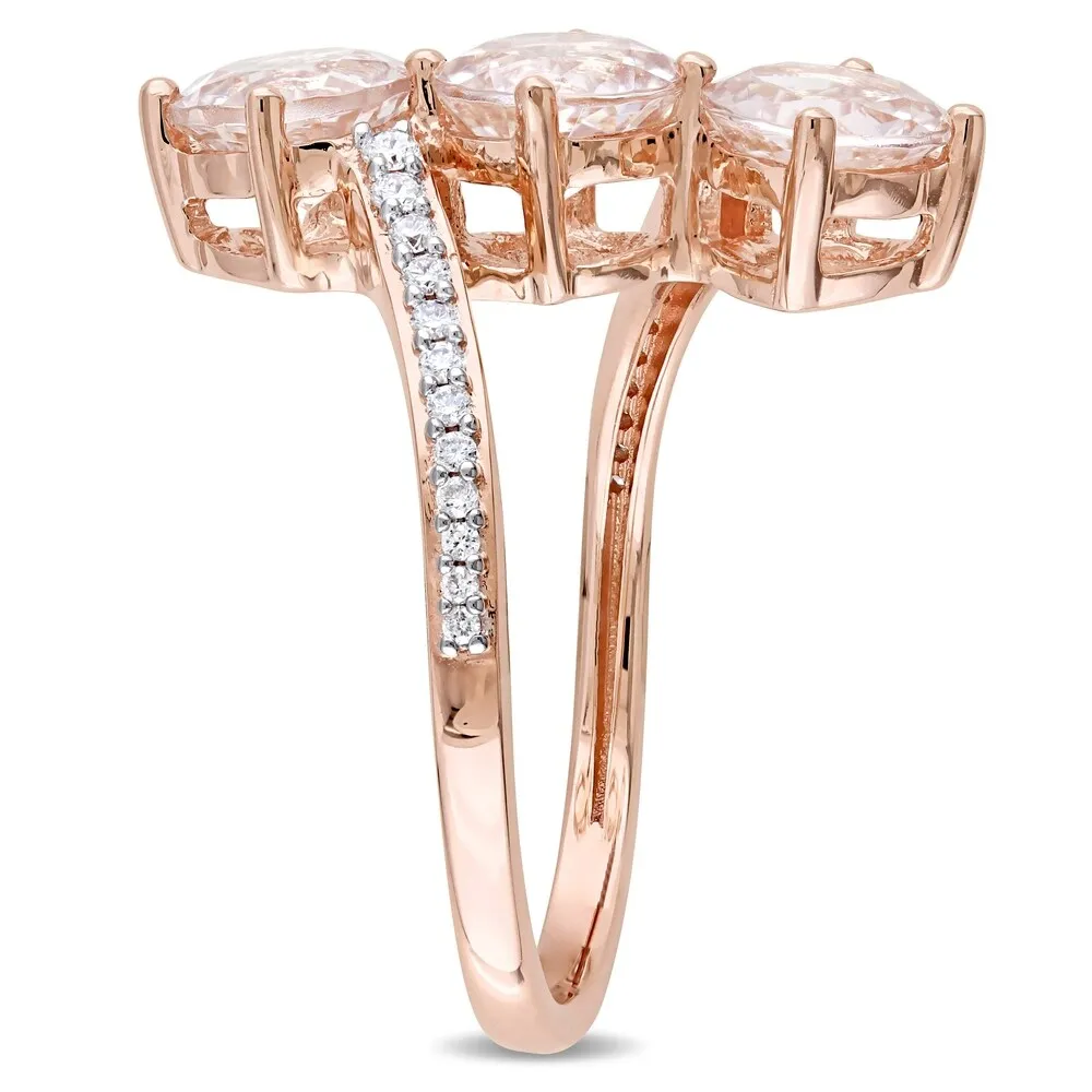 Miadora 14k Rose Gold Morganite and 1/7ct TDW Diamond 3-Stone Bypass Ring sold by Zulily product image thumbnail 2