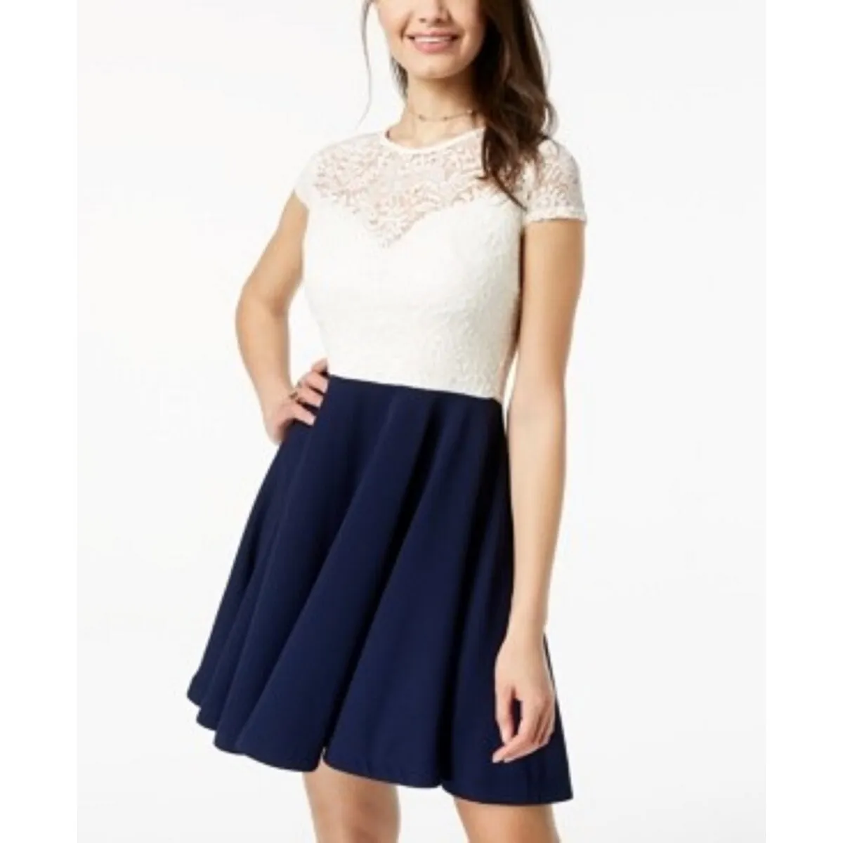 B Darlin Juniors' Bow-Back Colorblocked Dress Navy Size 1/2 sold by Zulily