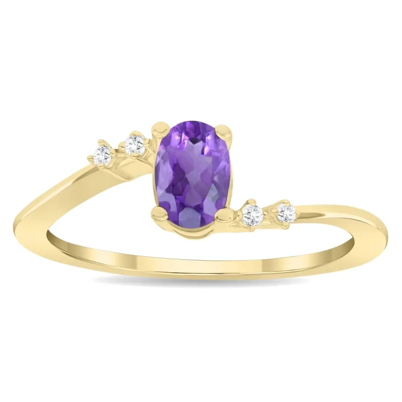 Women's Oval Shaped Amethyst and Diamond Tierra Ring in 10K Yellow Gold sold by Zulily