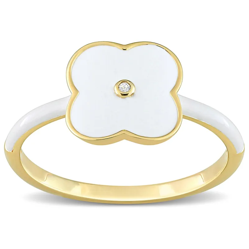 Miadora Created White Sapphire Floral Enamel Ring in Yellow Plated Sterling Silver sold by Zulily