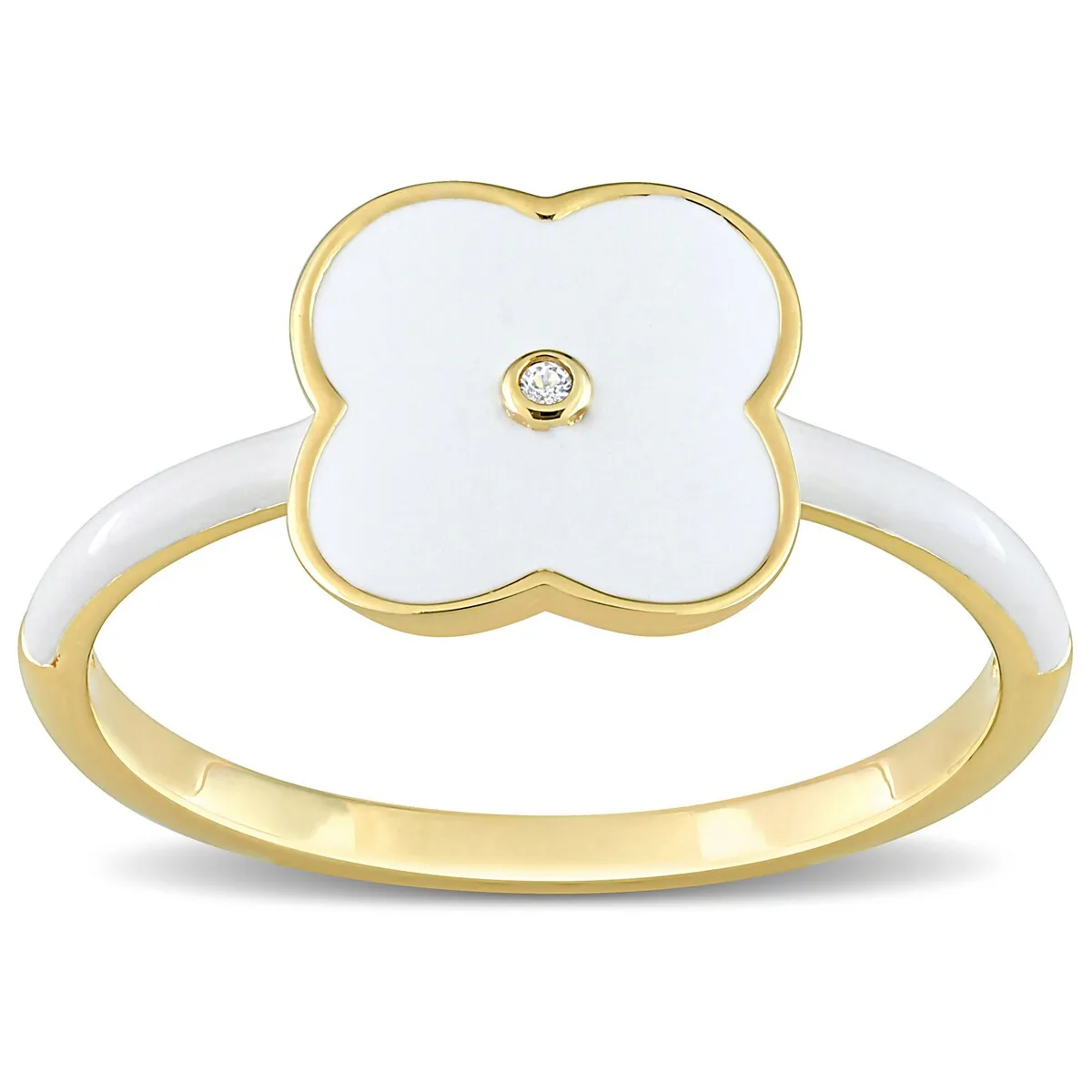 Miadora Created White Sapphire Floral Enamel Ring in Yellow Plated Sterling Silver sold by Zulily