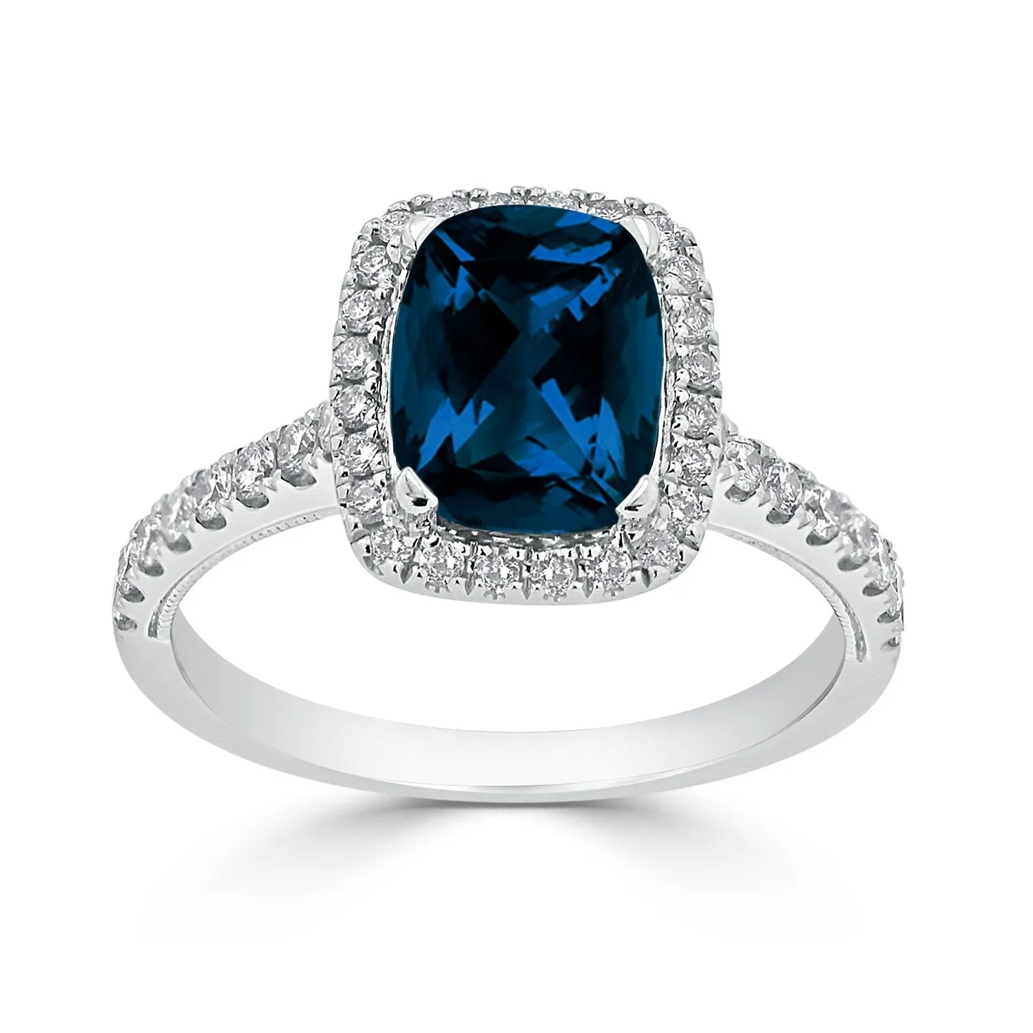 Auriya 1 7/8ct Cushion-cut London Blue Topaz and Halo Diamond Engagement Ring 3/8ctw 14k Gold sold by Zulily product image thumbnail 3