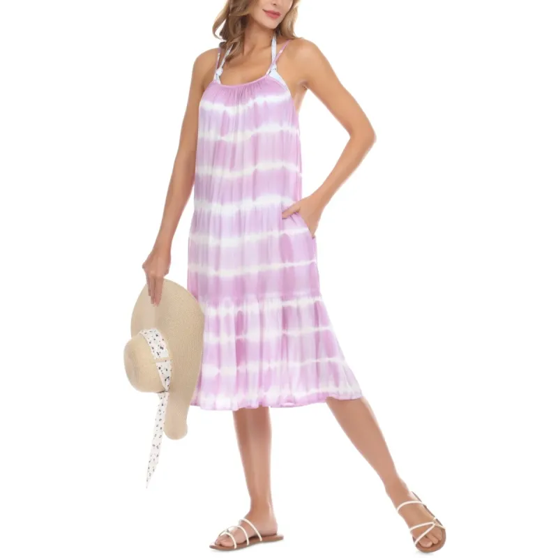 Raviya Women's Tie Dyed Tiered Swim Cover Up Dress Swimsuit Purple sold by Zulily