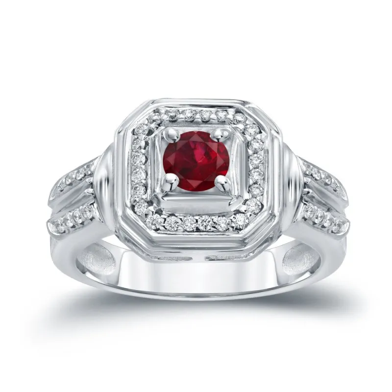 14k Gold Round 1/5ct Ruby and 1/5ct TDW Diamond Engagement Ring by Auriya sold by Zulily