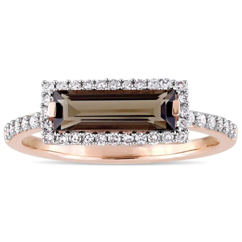 Miadora Signature Collection 14k Rose Gold Smokey Quartz and 1/4ct TDW Diamond Bar Halo Ring - Brown sold by Zulily
