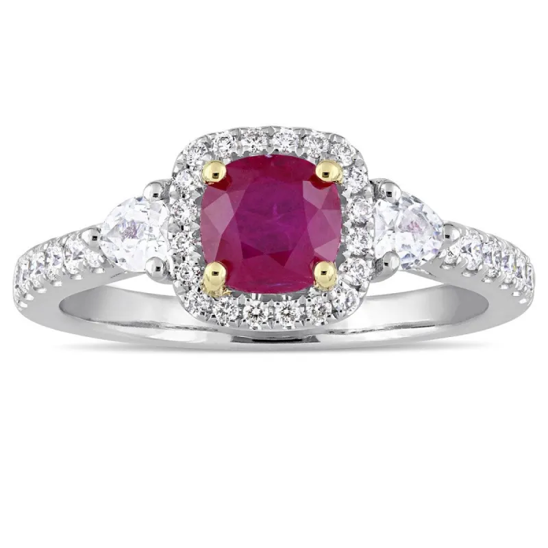 Miadora Signature Collection 14k White Gold Yellow Gold Prongs Ruby White Sapphire and 1/3ct TDW Dia sold by Zulily