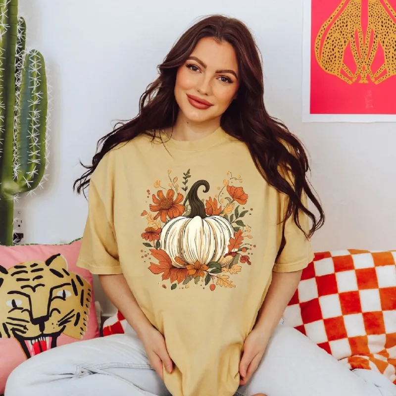 Fall Pumpkin Floral Garment Dyed Tee sold by Zulily