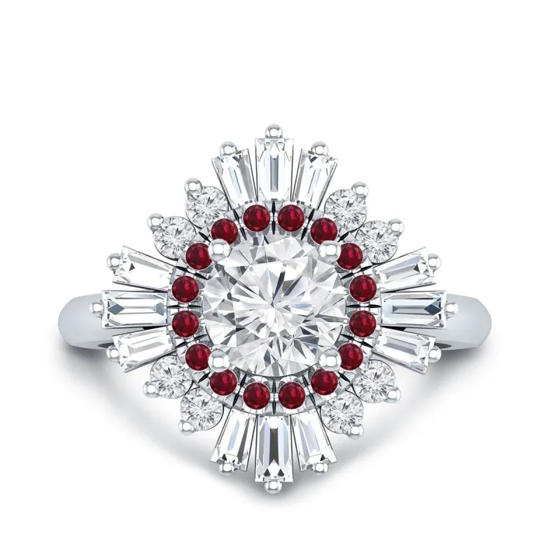 Auriya Vintage Ballerina 3/4ct Moissanite and Red Ruby & Halo Diamond Engagement Ring 14k Gold sold by Zulily