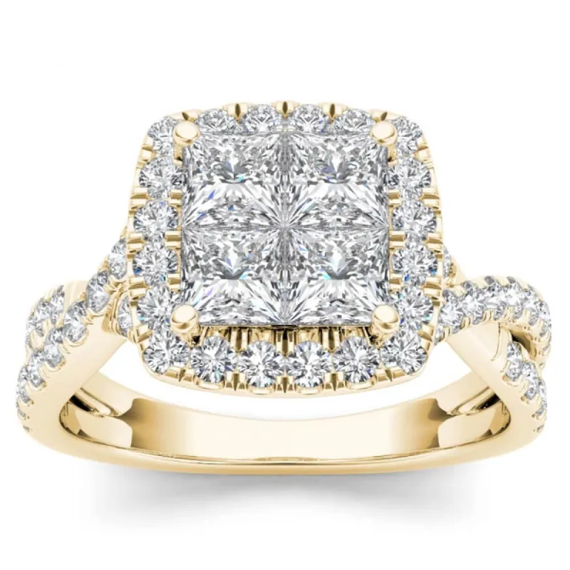 De Couer 14k Yellow Gold 2ct TDW Diamond Twist Shank Halo Ring sold by Zulily