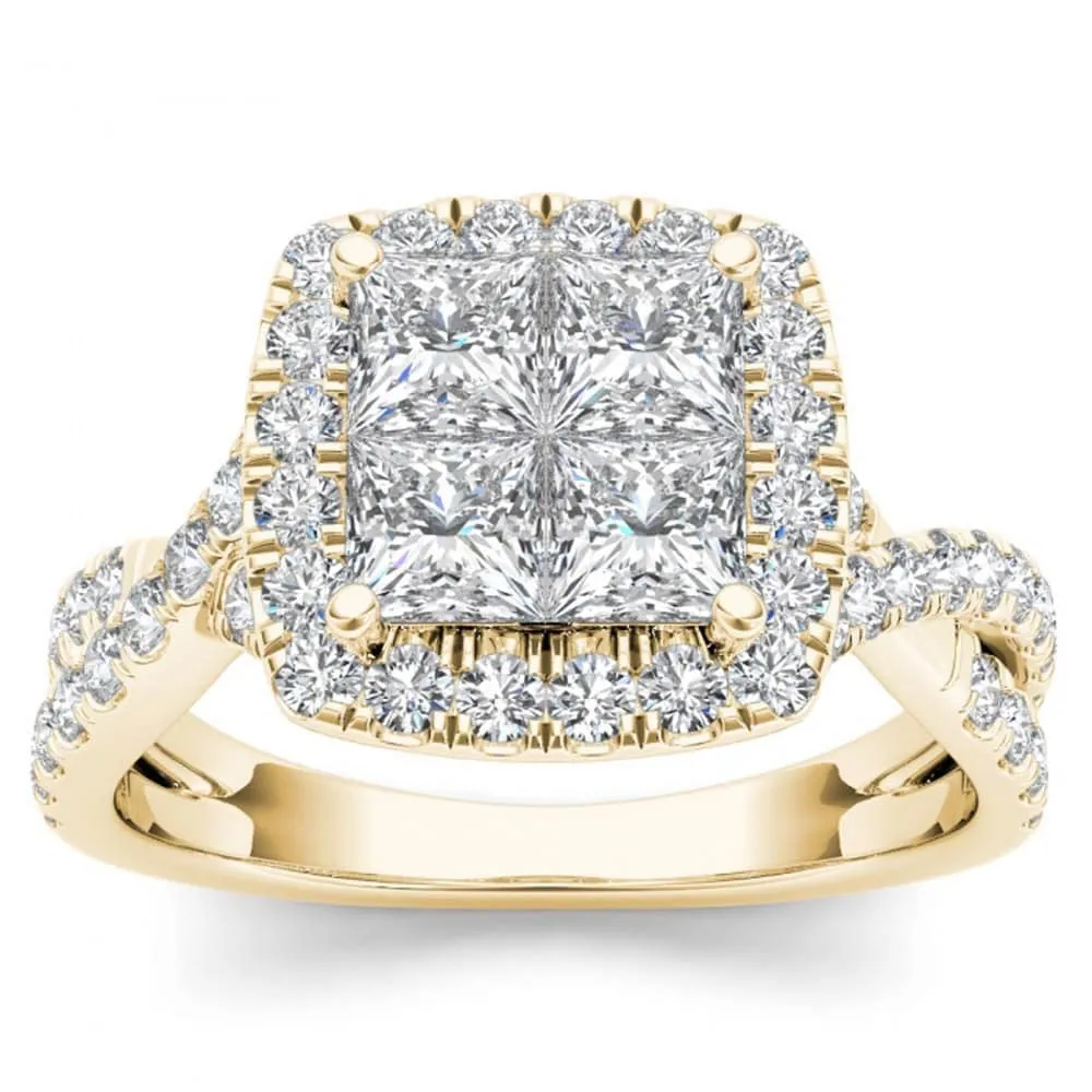 De Couer 14k Yellow Gold 2ct TDW Diamond Twist Shank Halo Ring sold by Zulily